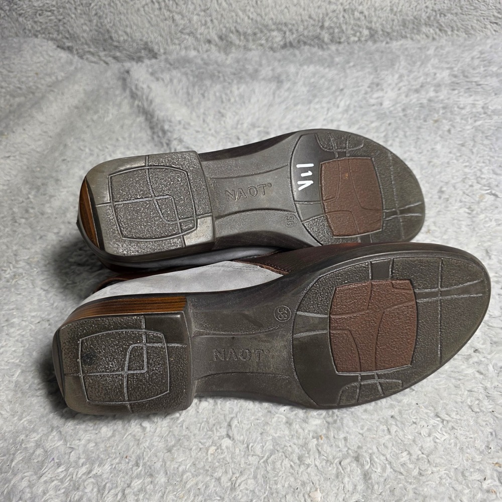 Naot Leather Cutout Ankle Booties Shoes Brown Gray Buckle Strap Women 38 7 7.5 - Picture 5 of 6
